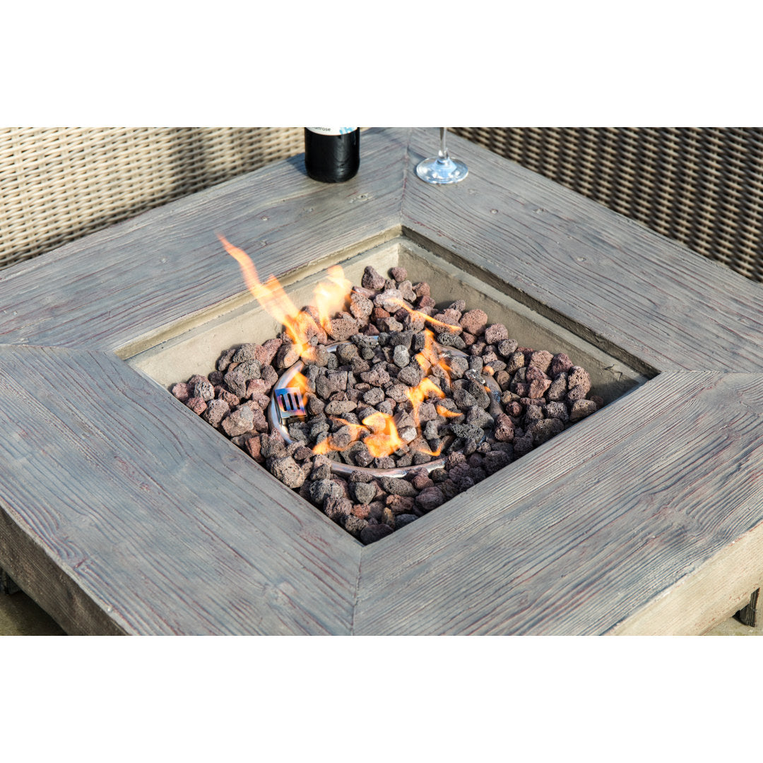 Lakishia 35" Square Faux Wood Gas Fire Pit with Lava Rocks Wade Logan®