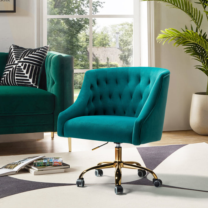 Louise 35.5'' H Velvet Hand-Curated Task Chair with Button Tufted Kelly Clarkson Home Upholstery Color: Turquoise Velvet