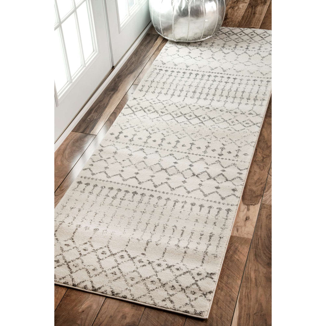 Giannini Geometric Moroccan Area Rug in Gray/ Off White Union Rustic Rug Size: Runner 2'8" x 12'