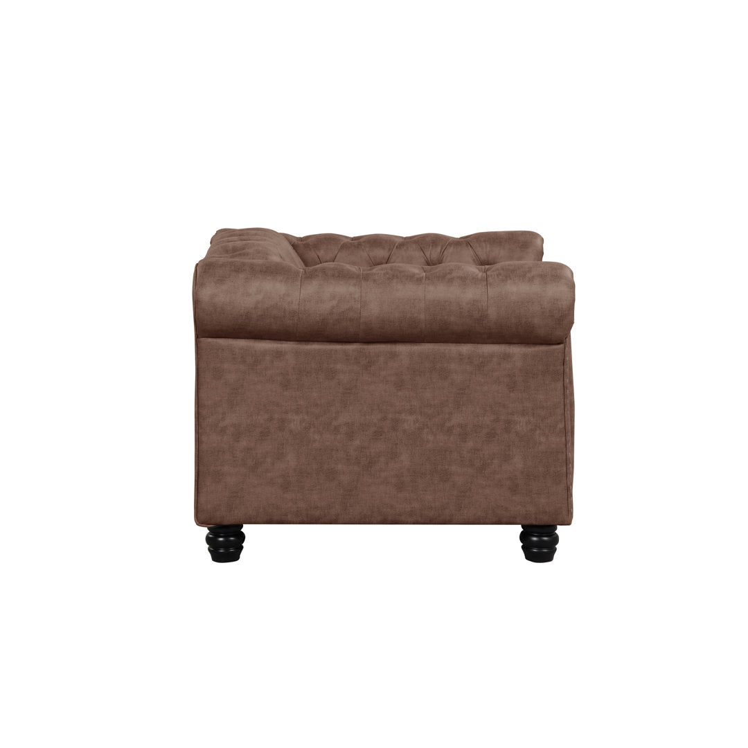 Provence 61" Rolled Arm Chesterfield Loveseat Kelly Clarkson Home Upholstery Color: Brown Leather like Fabric