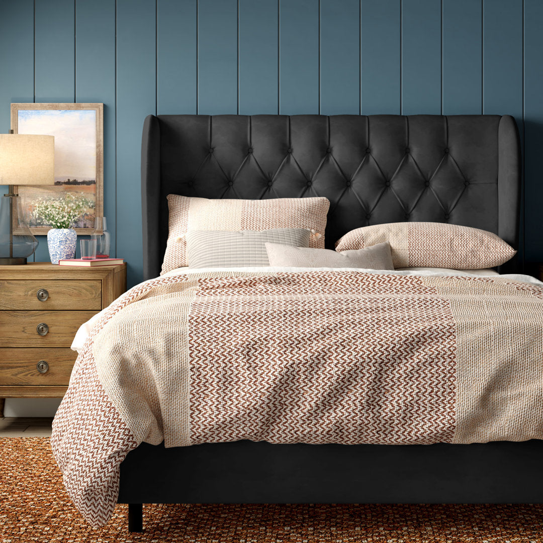 Knaresborough Tufted Upholstered Low Profile Standard Bed Greyleigh™ Size: Queen Body Fabric: Classic Black Performance Velvet