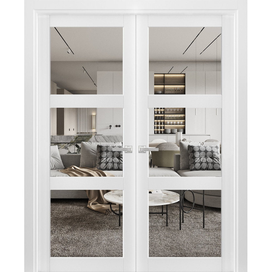 Interior Lucia Clear Glass Wood French White Doors SARTODOORS Size: 72" x 84"