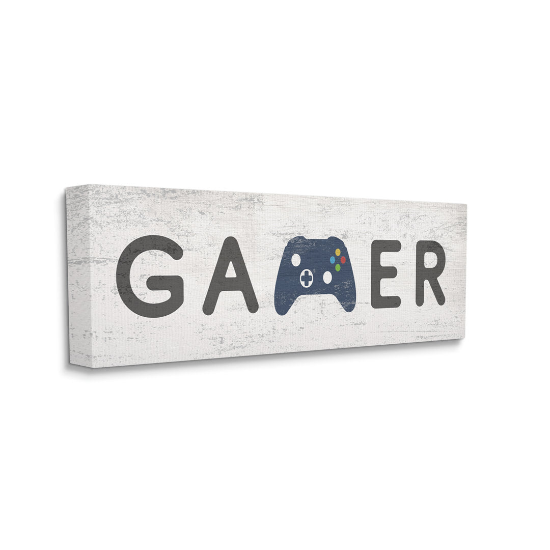 Gamer Typography Kids' Video Game Controller Sign Black Framed Giclee Texturized Art By Daphne Polselli Stupell Industries Size: 13" H x 30" W x 1.5" D Format: Wrapped Canvas