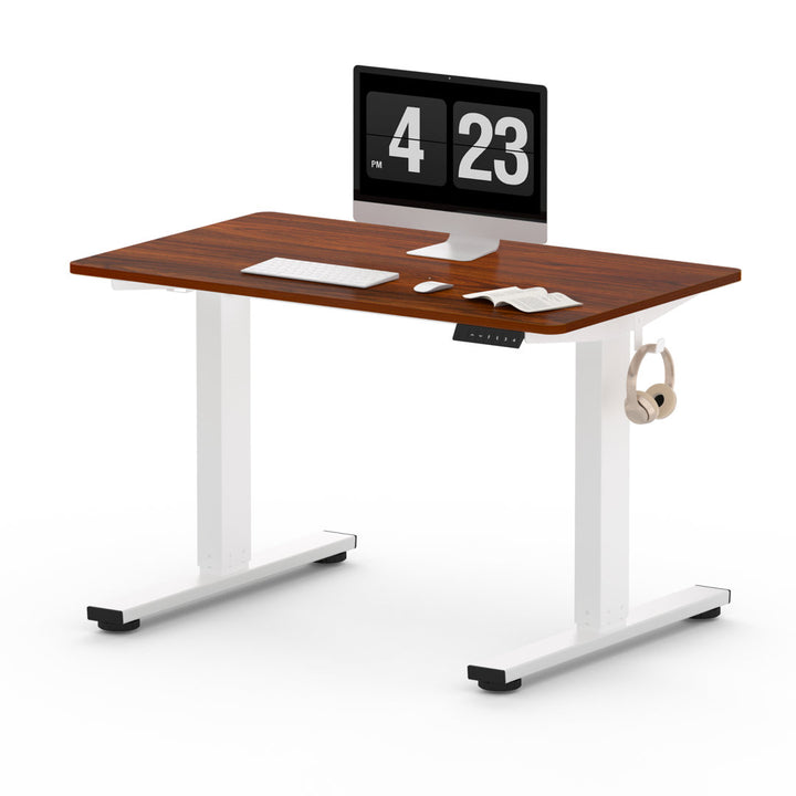 Dojtcho Home Office Adjustable Standing Desk Inbox Zero Color (Top/Frame): Mahogany/White Size: 46.6" H x 39.4" W x 23.6" D