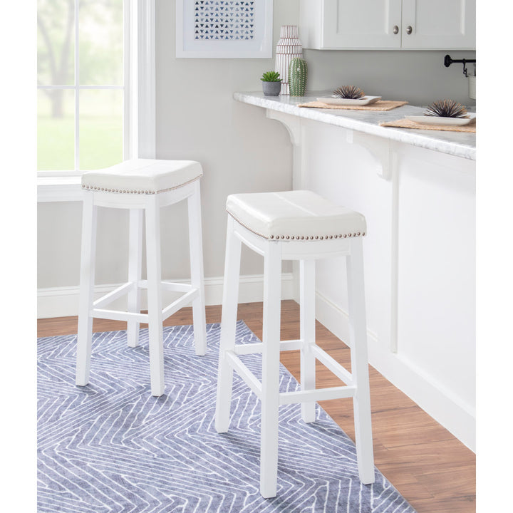 Arlyce Counter & Bar Solid Wood Backless Stool with Upholstered Seat Lark Manor™ Seat Height: Bar Stool (32.25" Seat Height)