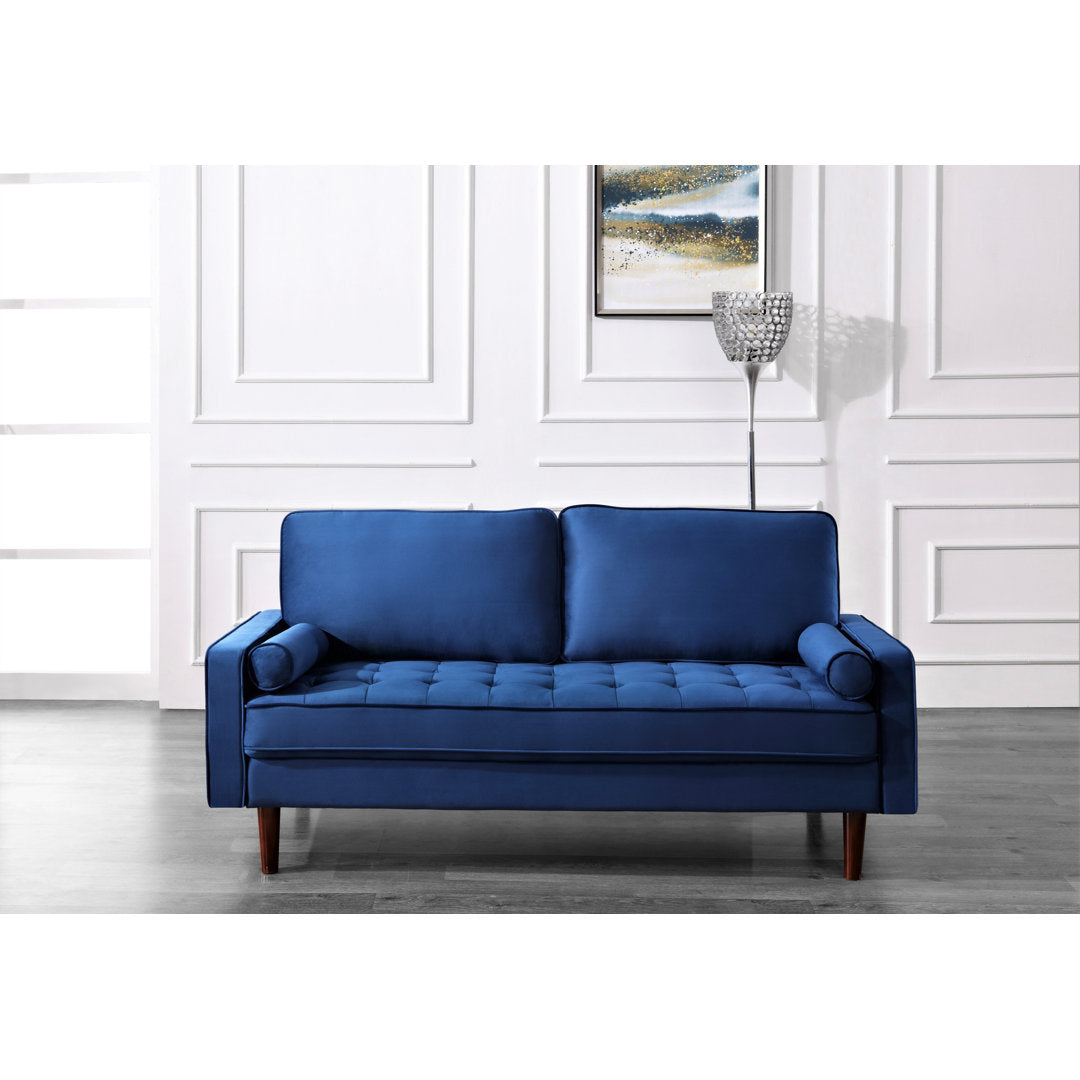 Ashfaq 57.8" Velvet Square Arm Loveseat Wade Logan® Fabric: Polyester Dress Blue