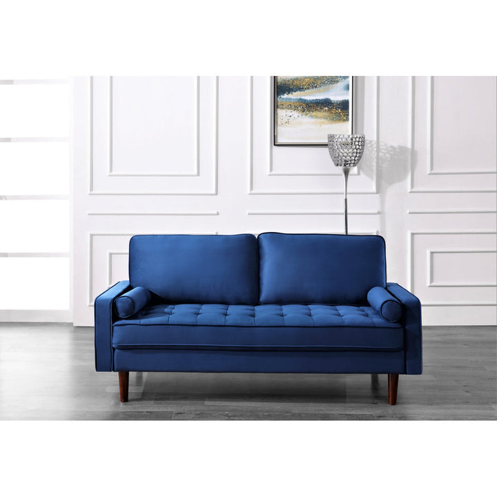 Ashfaq 57.8" Velvet Square Arm Loveseat Wade Logan® Fabric: Polyester Dress Blue