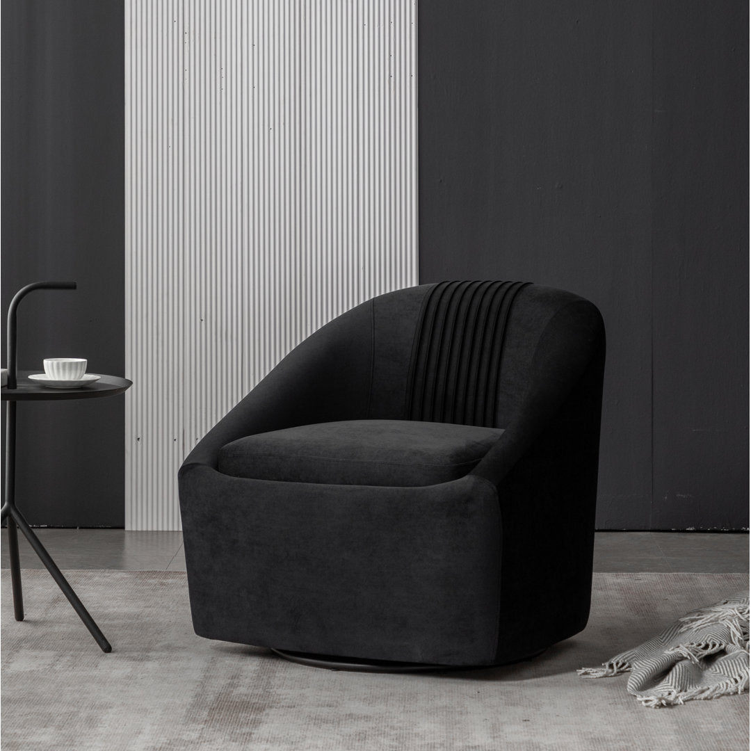 Arrun 28" W Velvet Swivel Barrel Chair (Set of 2) Wade Logan® Fabric: Black Velvet