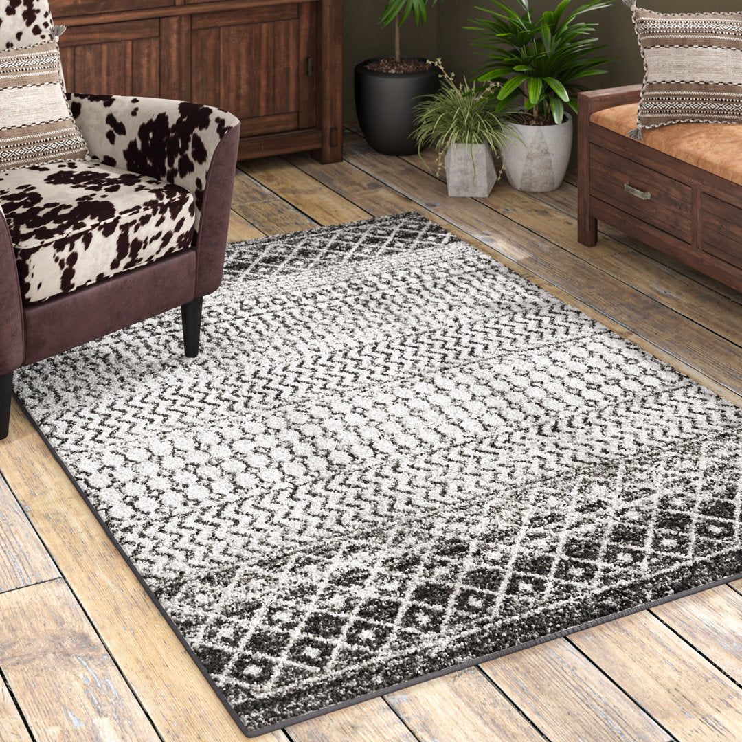 Lashavia Machine Woven Ivory/Dark Charcoal Area Rug Union Rustic Rug Size: Rectangle 7'10" x 11'