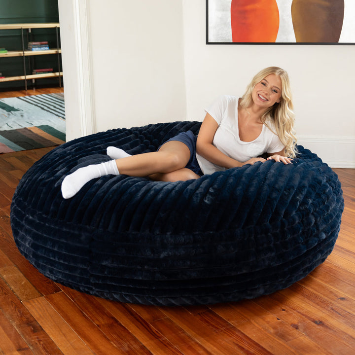 6 Foot Cocoon - Large Bean Bag Chair - Mondo Faux Fur Trule Upholstery Color: Midnight Blue