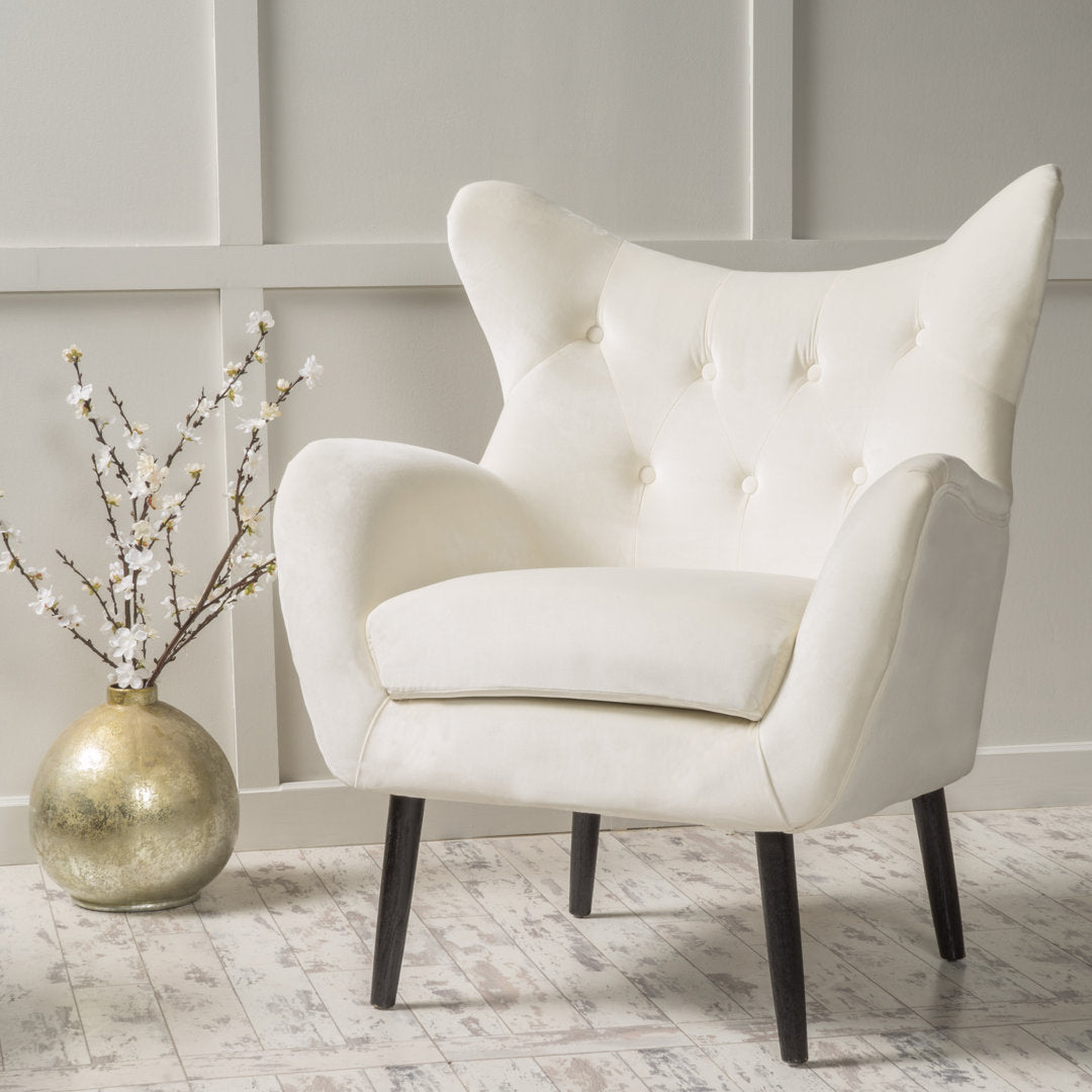 Danney 30'' Wide Tufted Velvet Wingback Chair House of Hampton® Fabric: Ivory Velvet