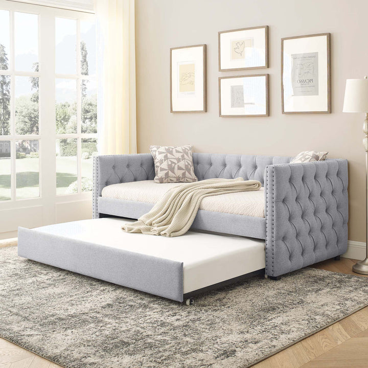 Daybed With Trundle Upholstered Tufted Sofa Bed,Platfrom Bed,Bed Frame Red Barrel Studio® Color: Gray Size: Twin Drawers Included: No