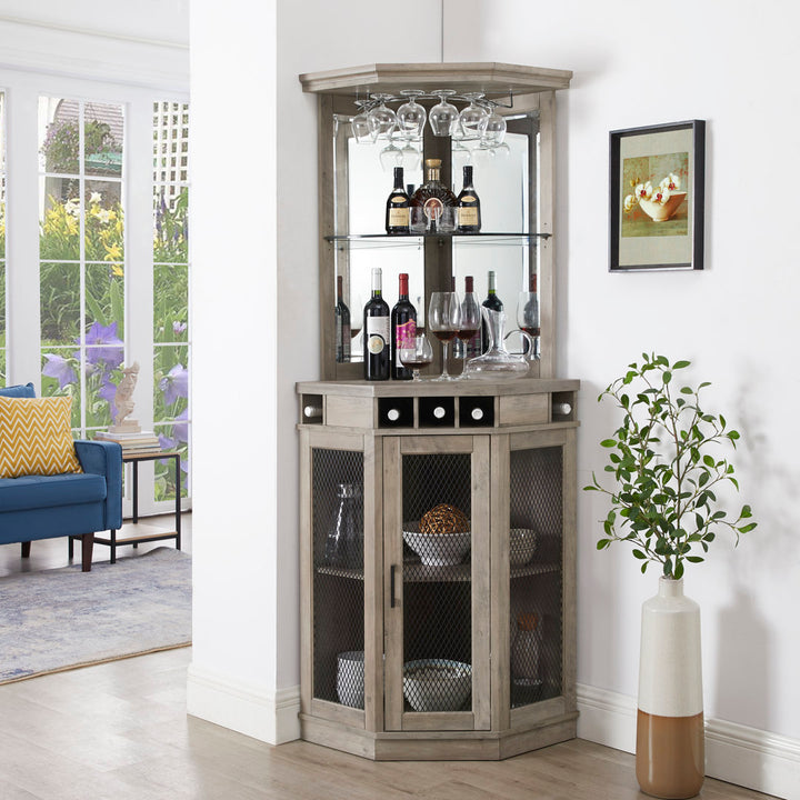 Haakenson 73" Height Corner Bar with Wine Storage Andover Mills™ Color: Stone Gray