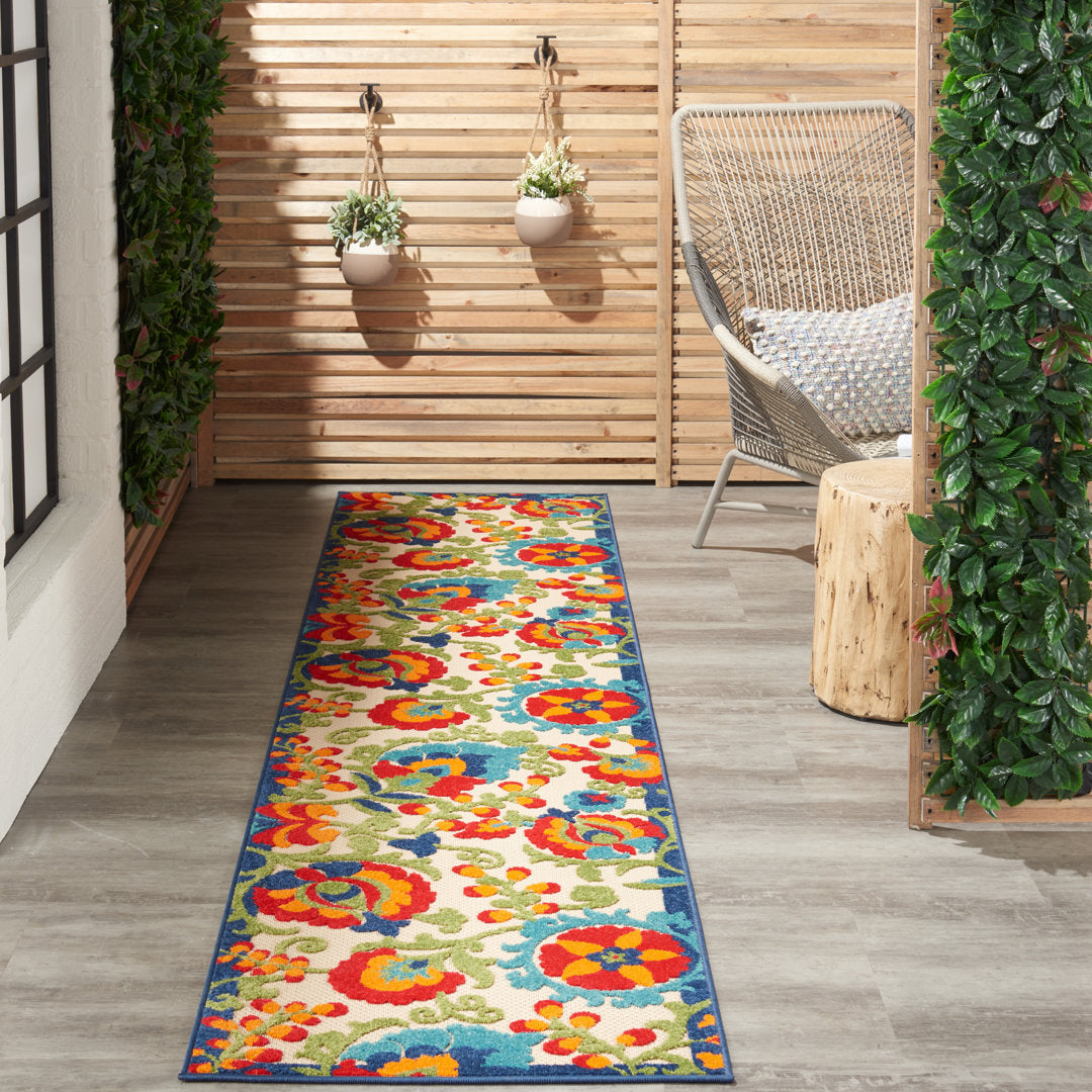 Bernia Floral Ivory/Red/Green Area Rug Wade Logan® Rug Size: Runner 2'3" x 10'