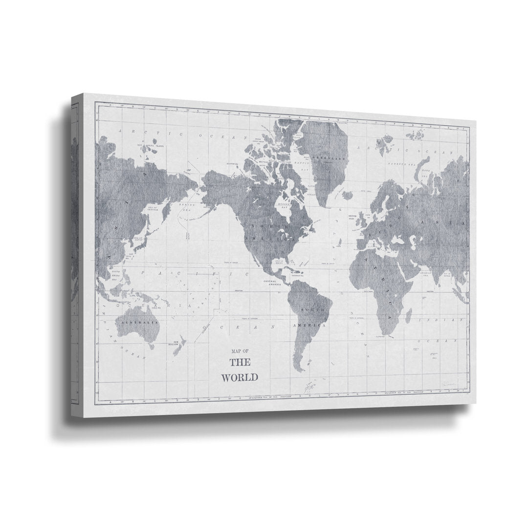 World Map Gray No Words - Graphic Art on Canvas August Grove® Size: 24" H x 36" W x 2" D Format: Wrapped Canvas