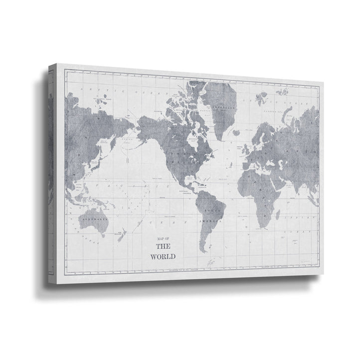 World Map Gray No Words - Graphic Art on Canvas August Grove® Size: 24" H x 36" W x 2" D Format: Wrapped Canvas