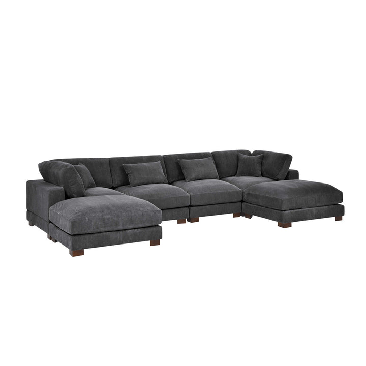 Andreco 144" Wide Reversible Modular Corner Sectional with Ottoman Wade Logan® Body Fabric: Gray Corduroy