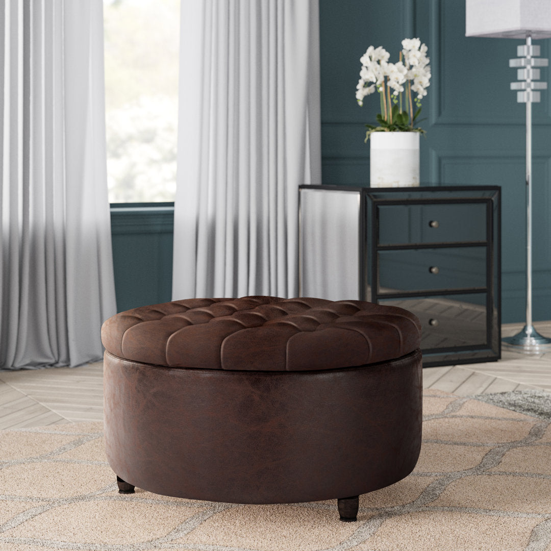 Sanni 28" Wide Faux Leather Round Storage Ottoman Greyleigh™ Upholstery Color: Dark Brown Faux Leather