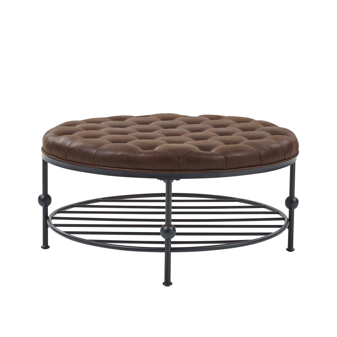 Jacki 36'' Wide Faux Leather Tufted Round Cocktail Ottoman Williston Forge Body Fabric: Coffee Brown