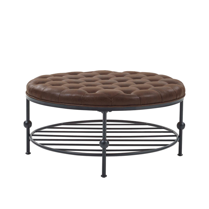 Jacki 36'' Wide Faux Leather Tufted Round Cocktail Ottoman Williston Forge Body Fabric: Coffee Brown