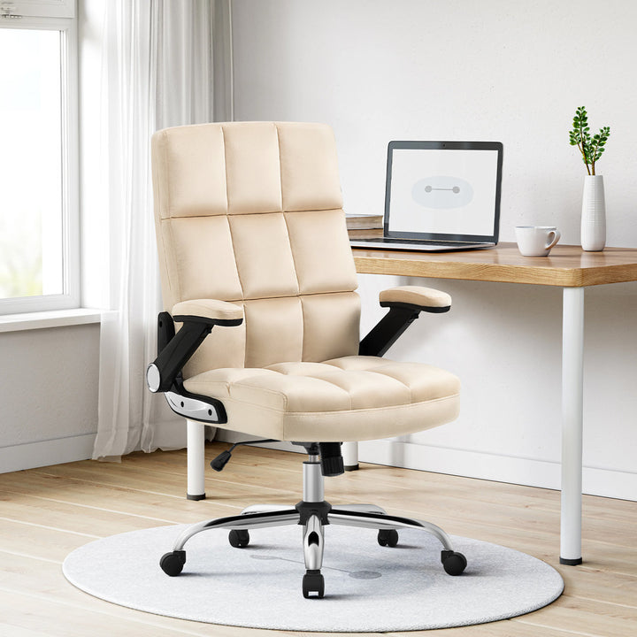 Ergonomic Office Chair Velvet and Teddy Fleece Fabric Inbox Zero Upholstery Color: Beige