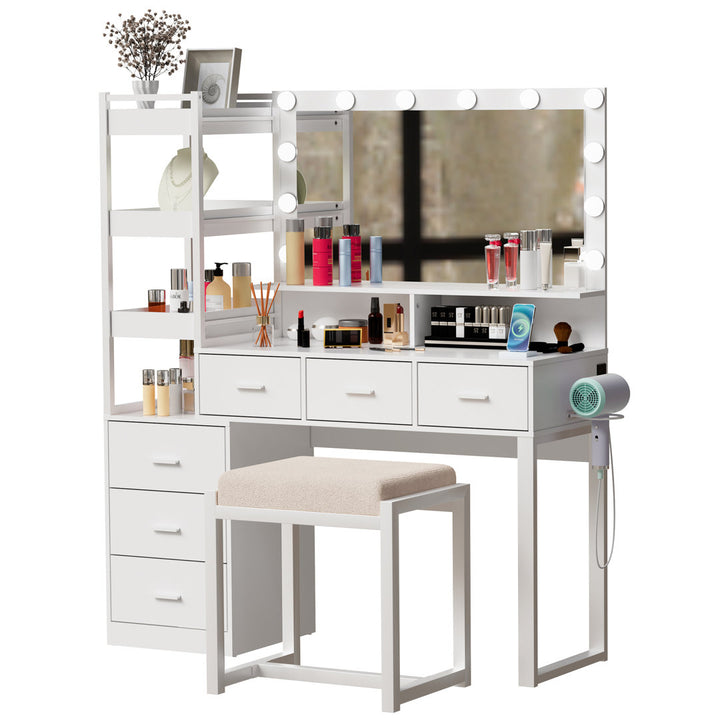 Kelila Makeup Vanity Desk with Lighted Mirror and Charging Station Latitude Run® Color: White
