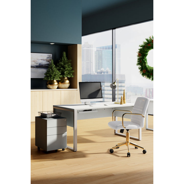 Maysey Desk with Built in Outlets Inbox Zero Color (Top/Frame): White/Silver Size: 28.7" H x 63" W x 32" D