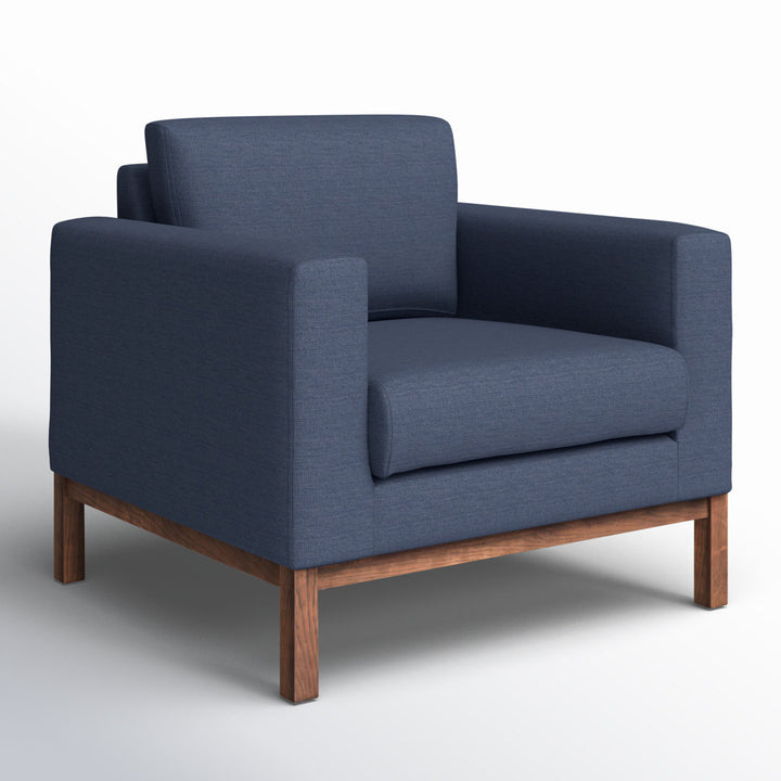 Clayton Upholstered Armchair Joss & Main Fabric: Venga Dust Blue Performance Basketweave