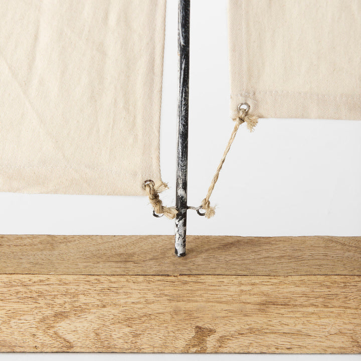 Armentrout 21" Brown And Natural Wood Metal And Fabric Sailboat Tabletop Sculpture Beachcrest Home™ Size: 32" H x 2.5" W x 22" D