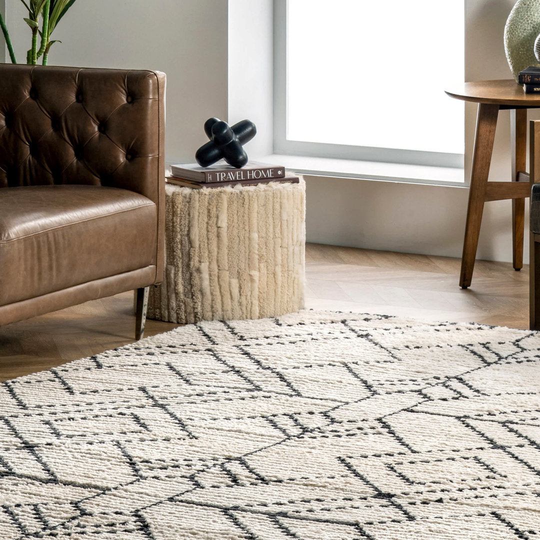 Nola Geometric Textured Shag Power Loom Performance Beige Rug Steelside™ Rug Size: Rectangle 5'3" x 7'4"