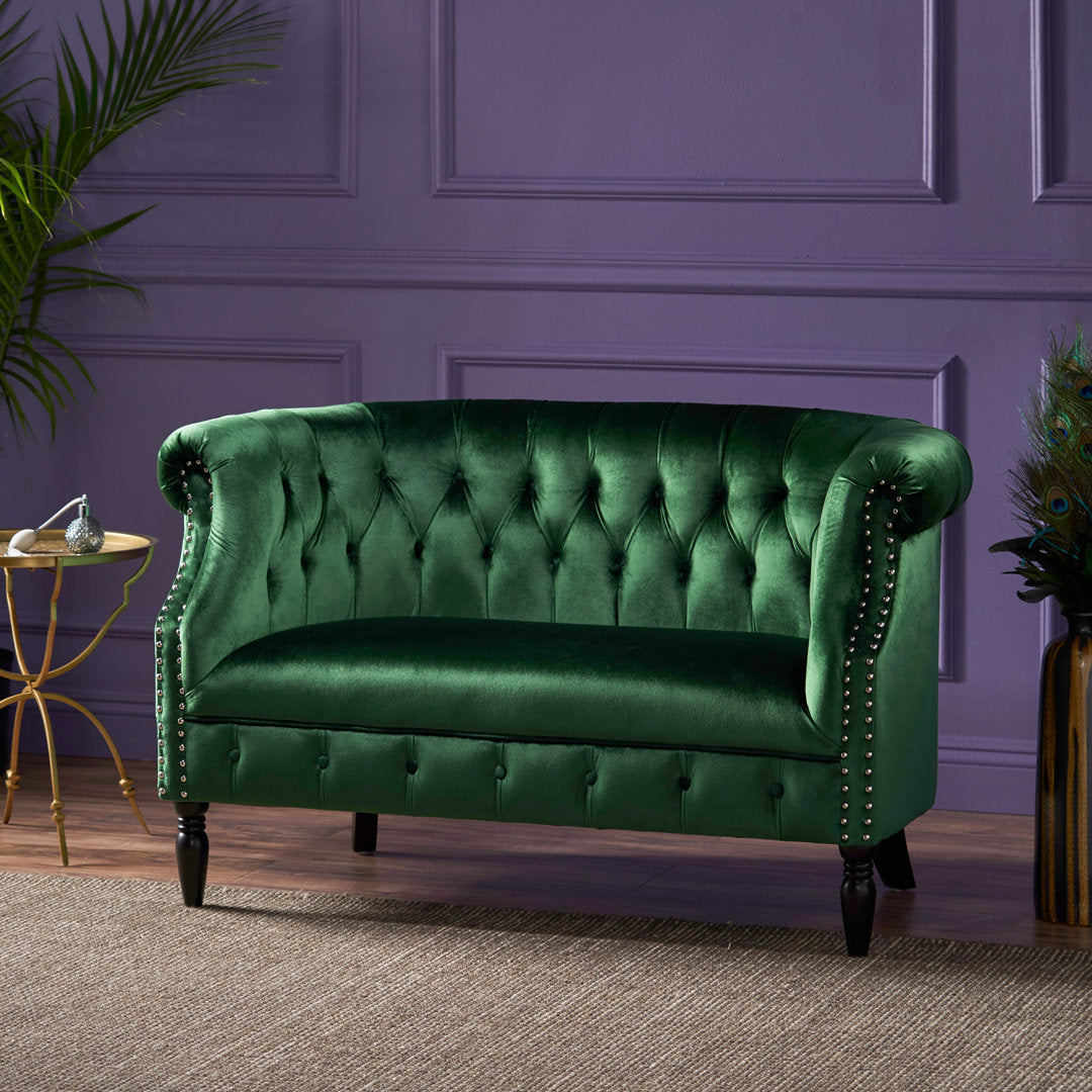 Charlotte 51.5" Velvet Rolled Arm Chesterfield Loveseat Mercer41 Fabric: Emerald Velvet