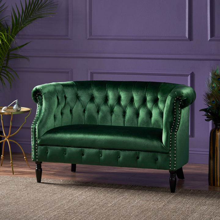 Charlotte 51.5" Velvet Rolled Arm Chesterfield Loveseat Mercer41 Fabric: Emerald Velvet
