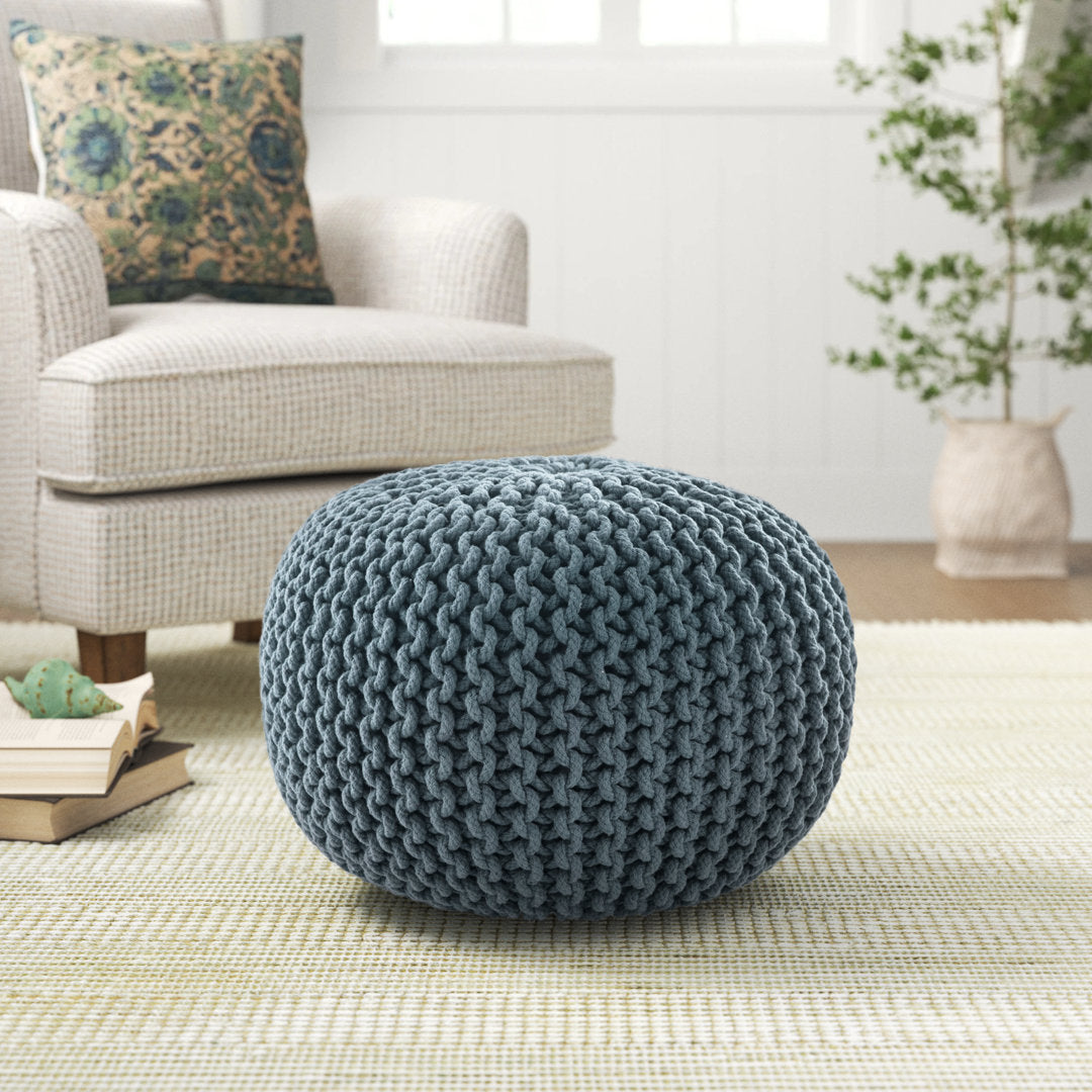 Anely 20" Wide Round Pouf Ottoman Highland Dunes Body Fabric: Navy Cotton