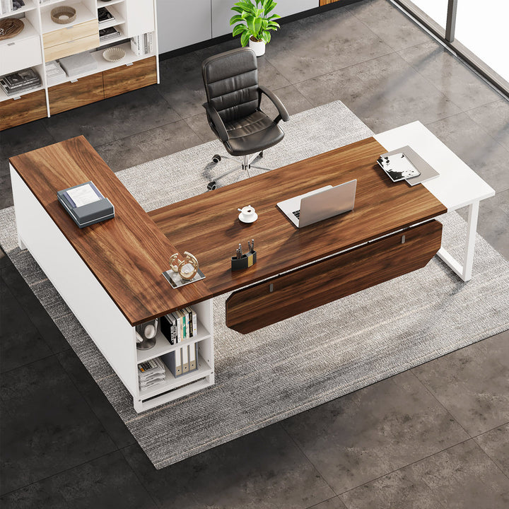 70.87'' Executive Desk and File Storage Cabinet Latitude Run® Color (Top/Frame): Brown/White