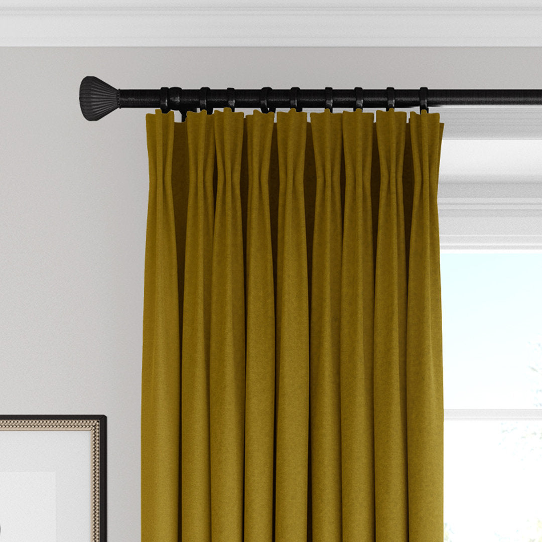 Alia Velvet Solid Color Pinch Pleat Curtain Panels The Tailor's Bed Curtain Color: Curry Size per Panel: 20" W x 96" L