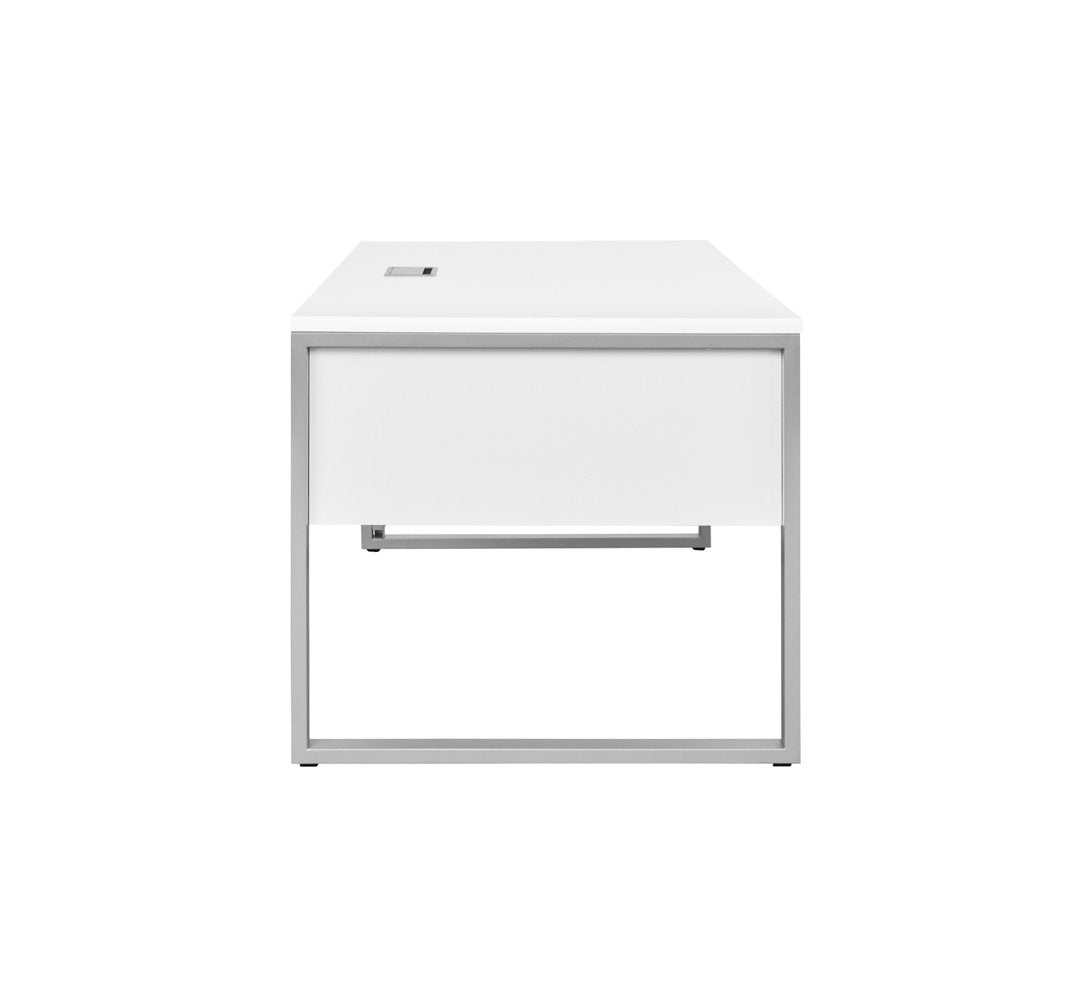 Maysey Desk with Built in Outlets Inbox Zero Color (Top/Frame): White/Silver Size: 28.7" H x 63" W x 32" D