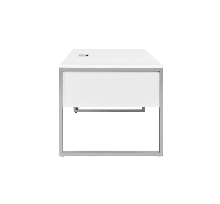 Maysey Desk with Built in Outlets Inbox Zero Color (Top/Frame): White/Silver Size: 28.7" H x 63" W x 32" D