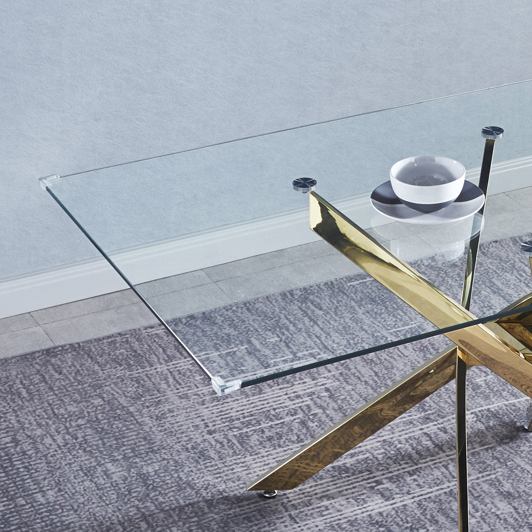 Ceolia 63" Glass Dinning Table with Metal Base for 6 to 8 People Mercer41 Table Base Color: Gold