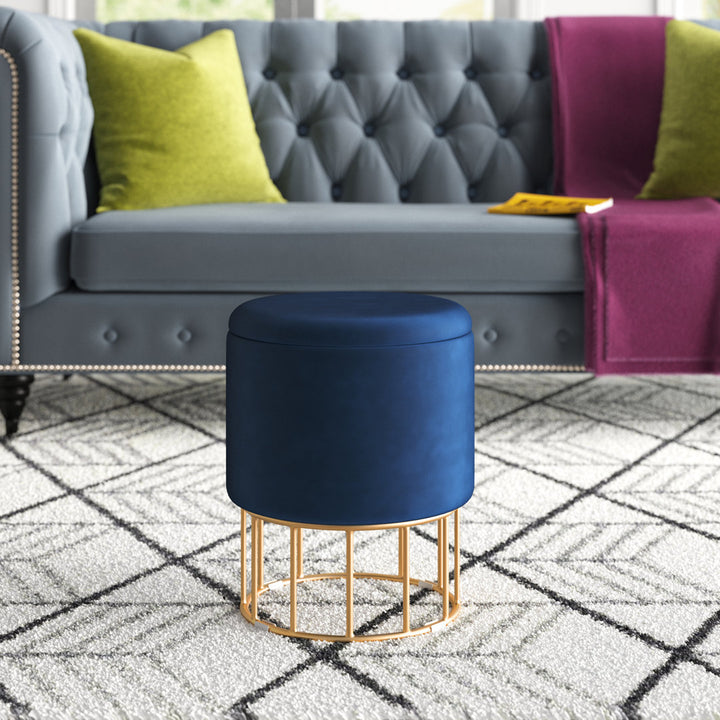 Aleena 13.5" Wide Velvet Round Storage Ottoman Etta Avenue™ Upholstery Color: Blue