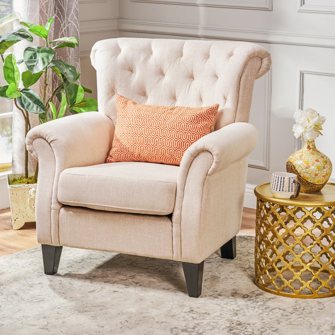 Losoto 91.44cm Wide Tufted Polyester Armchair Alcott Hill® Fabric: Light Beige Fabric