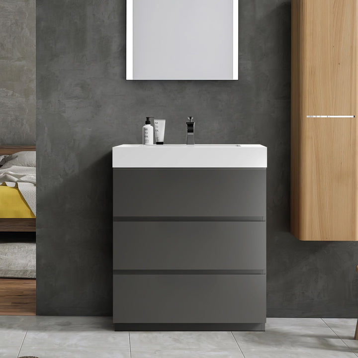 Mccalip 29'' Free Standing Single Bathroom Vanity with Resin Top Latitude Run® Base Finish: Gray