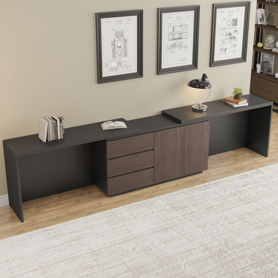 Shelbee Modern Home Office Extendable Desk Up to 135'' with Storage Drawers Latitude Run®