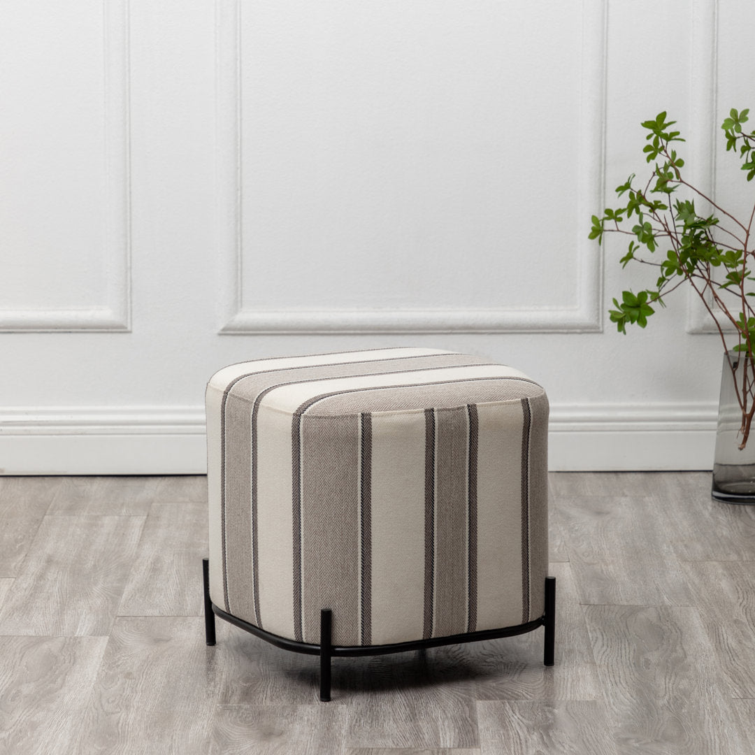 Ohman 16.5'' Wide Square Cube Ottoman Mercury Row® Leg Color: Black Body Fabric: Brown and White Striped Twill