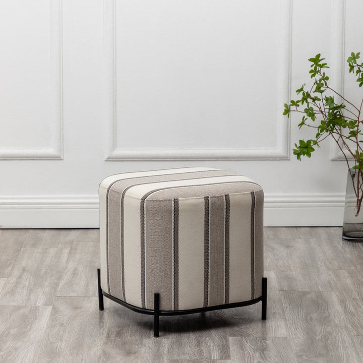 Ohman 16.5'' Wide Square Cube Ottoman Mercury Row® Leg Color: Black Body Fabric: Brown and White Striped Twill