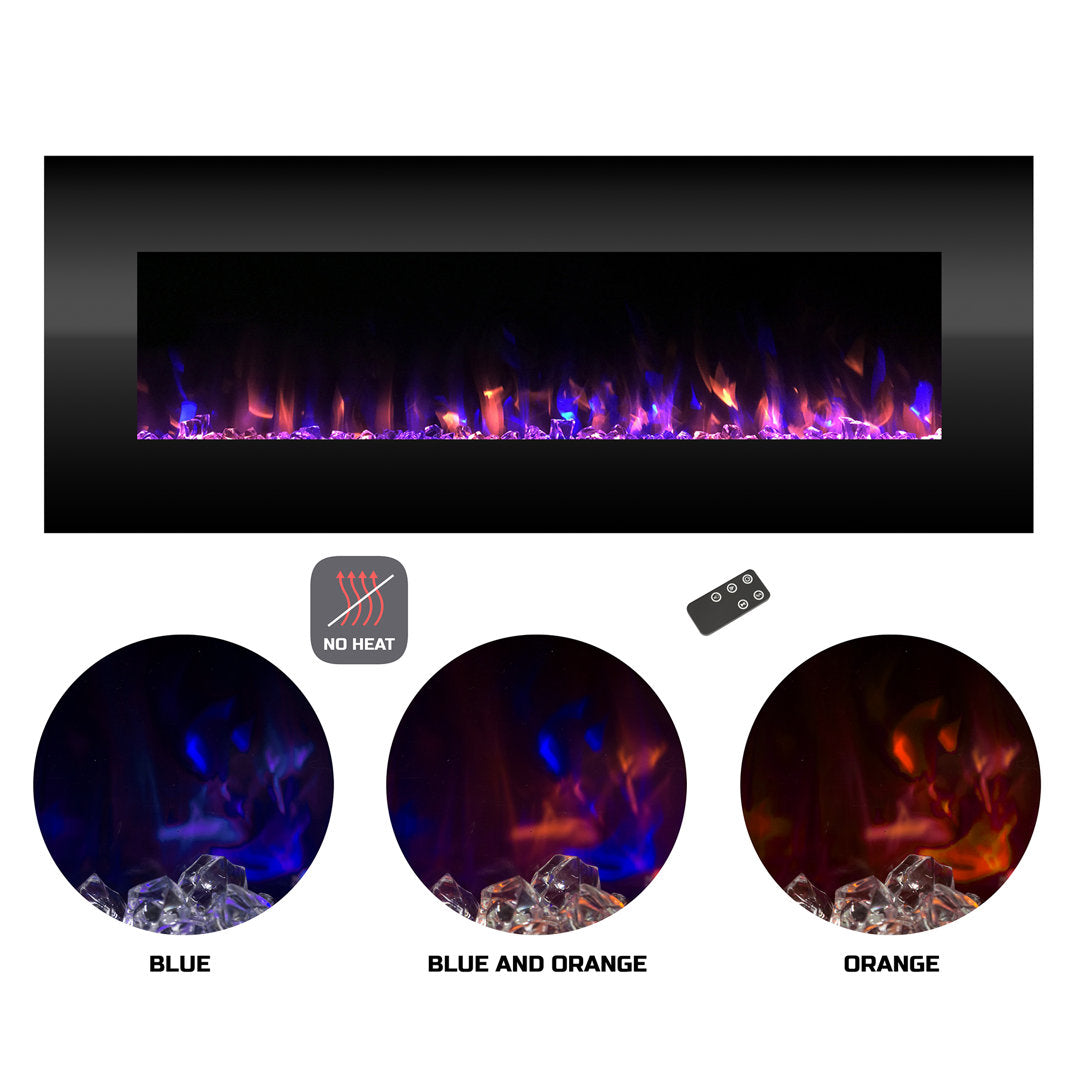 Quevedo Electric Fireplace - 54 Inch No Heat Wall Mounted Fireplace with LED Flames, Remote, Timer, and Adjustable Brightness(Black) Orren Ellis