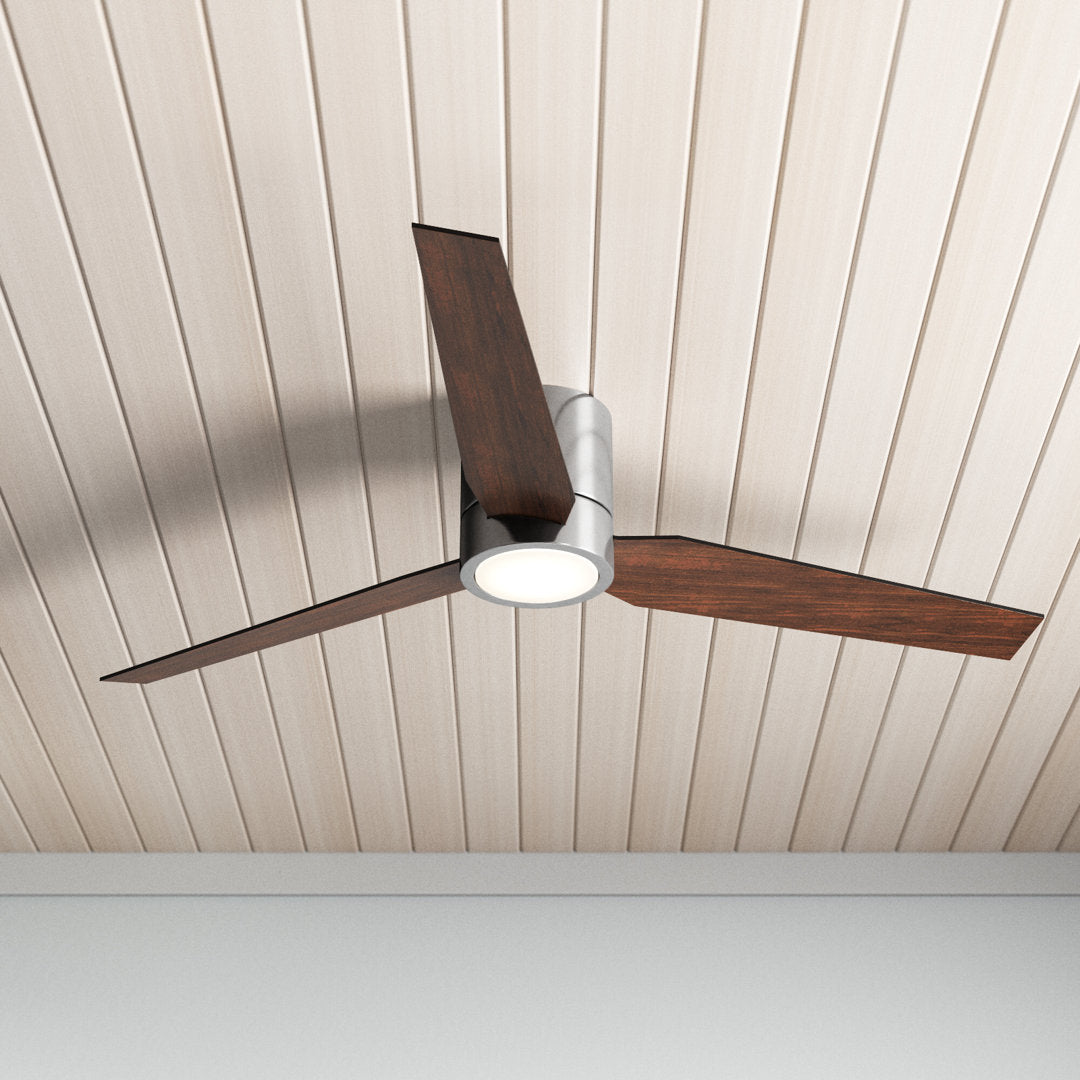 Goren 56" 3 - Blade LED Flush Mount Ceiling Fan with Remote Control and Light Kit Included AllModern Finish: Polished Chrome with Black/Walnut Blades