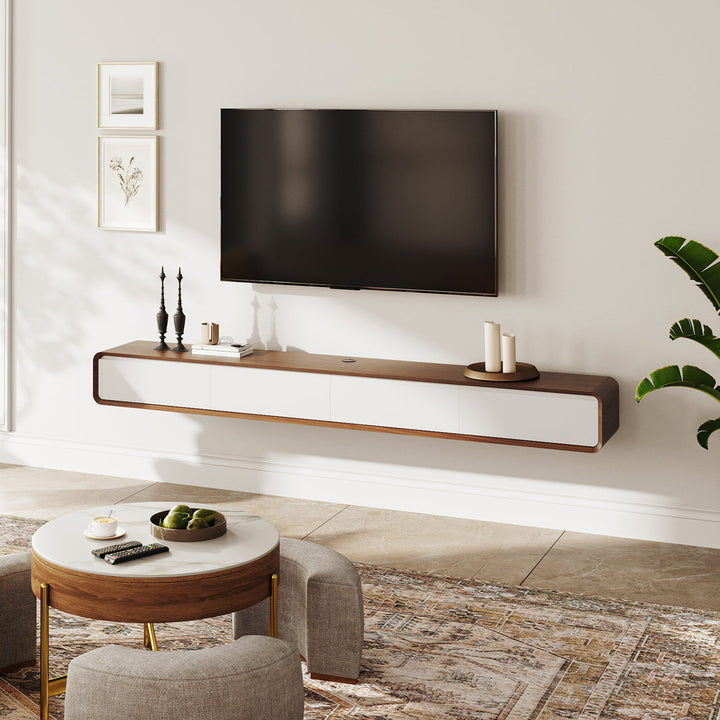 Randalstown Floating TV Stand, Entertainment Center with 4 Drawers, Solid Wood, Fully-Assembled Hokku Designs Color: Dark Brown/White Overall Entertainment Center Width - Side to Side: 94.48''