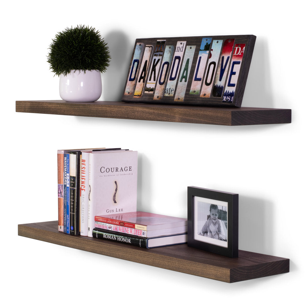 Bridgecliff 2 Piece Poplar Solid Wood Floating Shelf (Set of 2) Rosalind Wheeler Size: 1.38" H x 36" W x 10" D Finish: Espresso