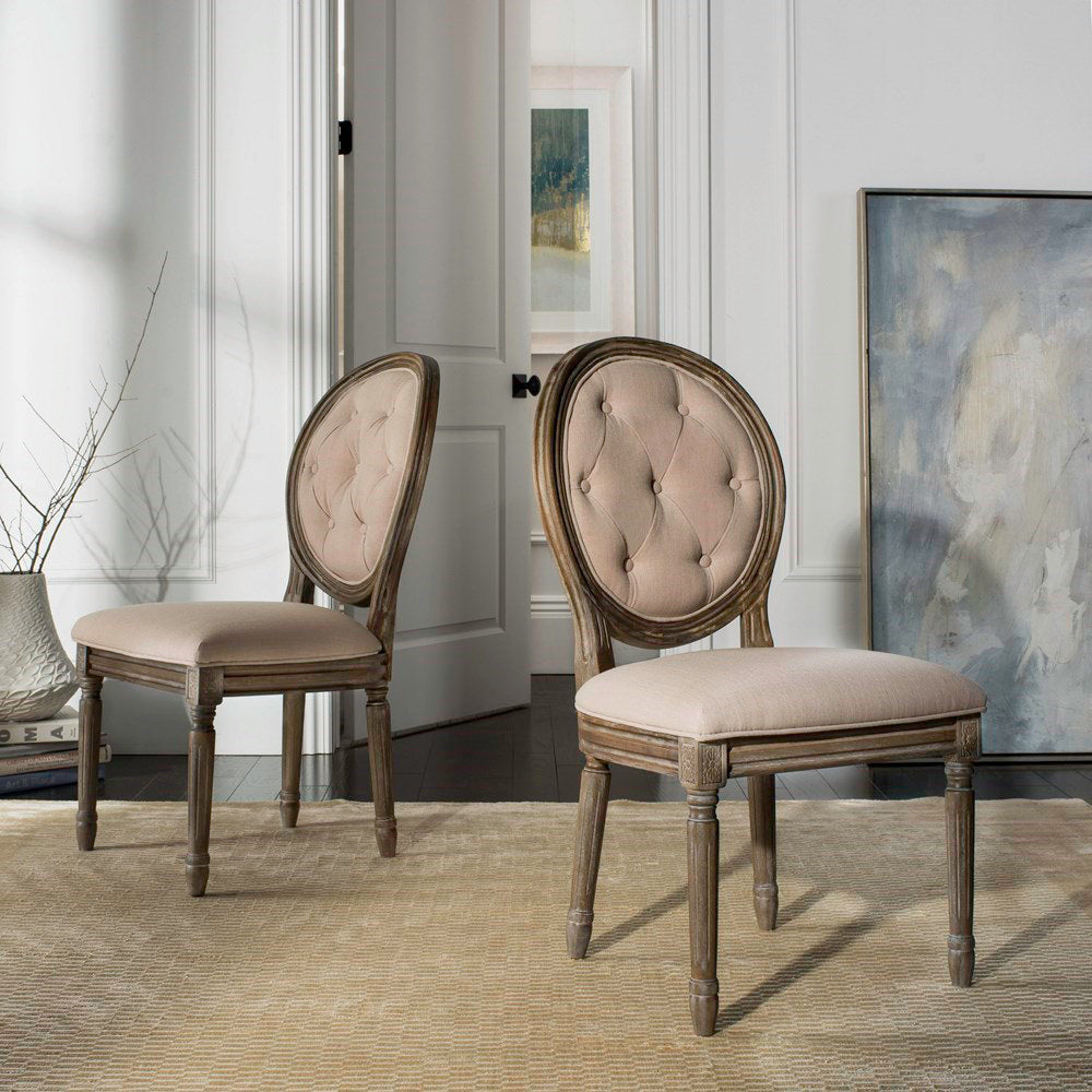 Fleur Tufted Linen Upholstered Side Chair in Brown (Set of 2) One Allium Way®