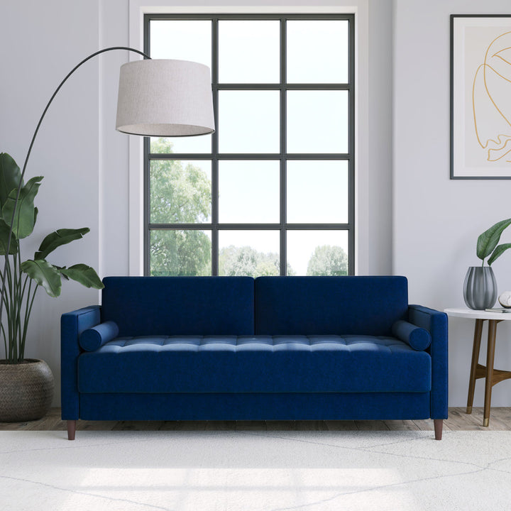 Garren 75.6'' Square Arm Tufted Sofa Mercury Row® Fabric: Navy Blue Linen